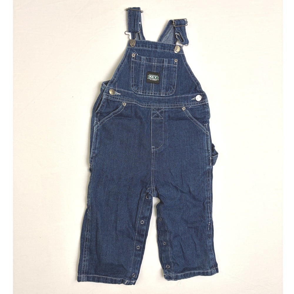 Key Apparel Kids‎ Denim Bib Overalls Blue Medium Wash Snap Leg 24 Months
